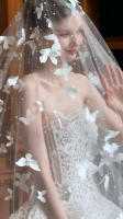 Velo De Novia De Catedral Largo Con Perlas Y Mariposas Románticas Accesorios De Boda Para Mujeres Sin Peine Un Capa - details 3