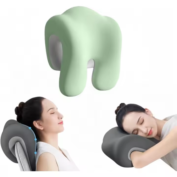 Almohada cervical para silla de oficina, ergonómica, de espuma viscoelástica para escritorio, para siestas, cómoda y transpirable, para reposacabezas de oficina, coche, hogar y estudiantes (verde) - 1