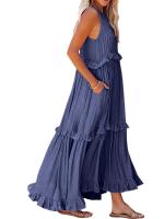 Vestido De Verano Para Mujer Con Camisola Y Falda Larga Estilo Europeo Y Americano Sin Mangas Cuello Redondo Polyester Spandex - details 14