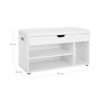 Zapatero con asiento y cojín acolchado, banco con 2 estantes para entrada y pasillo, carga máxima de 150 kg, color blanco - details 2