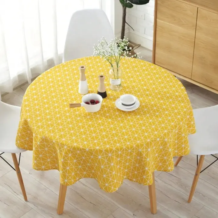 Mantel Redondo De Lino Y Algodón Nordico Amarillo Con Estampado De Arroz Cubierta De Mesa Para Té Moderna Resistente Al Aceite - 1