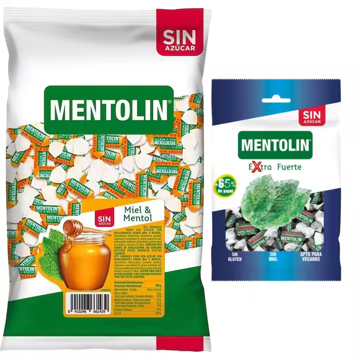 Mentolín caramelos duros miel mentol s/a bolsa 1kg y de regalo extra fuerte s/a bolsa 100g - 1