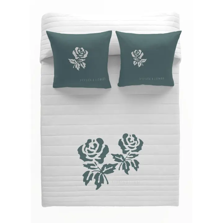 COLCHA BOUTI 100% ALGODÓN ROSES GREEN DEVOTA & LOMBA FABRICADO EN ESPAÑA - 1