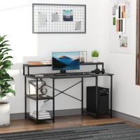 HOMCOM Mesa para Computadora Escritorio de Oficina Estudio con 3 Estantes Tabla Superior Patas con Almohadillas Ajustables Antideslizantes Marco Metálico 140x60x93 cm Negro - details 1
