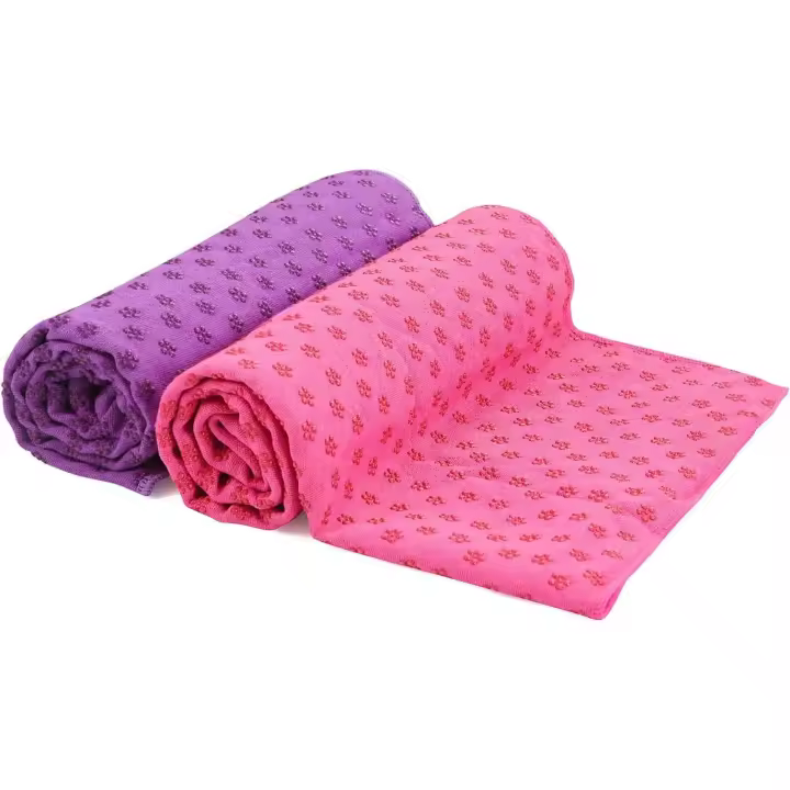 2 toallas de yoga secas y antideslizantes (morado, rosa) con bolsa de transporte de malla, extralargas (62 x 183 cm/24,4 pulgadas x 73 pulgadas) Toalla de yoga con agarre de puntos - 1