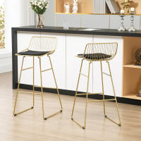 HOMCOM Conjunto de 2 Taburetes Altos de Cocina Sillas Altas de Cocina con Respaldo Cojín y Estructura de Acero Carga 120 kg para Bar Salón Comedor Dorado - details 3