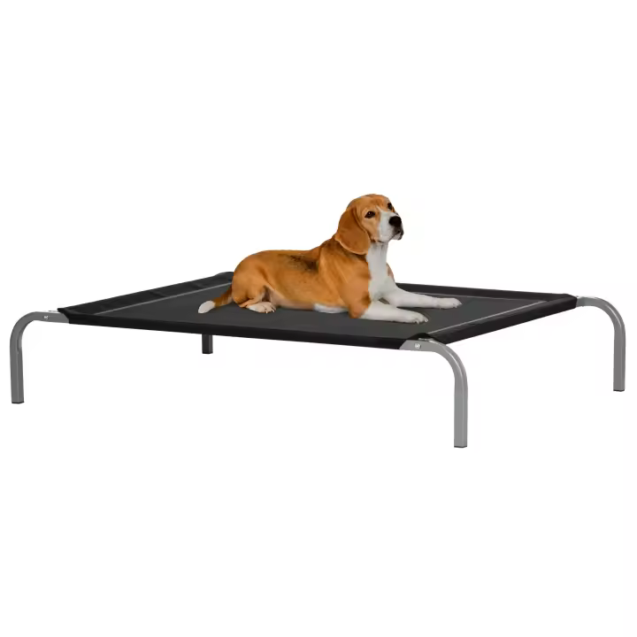 PawHut Cama para perros y gatos XL con patas, gran comodidad, cama plegable 110L x 75W x 20H cm, textilene microperforado negro - 1