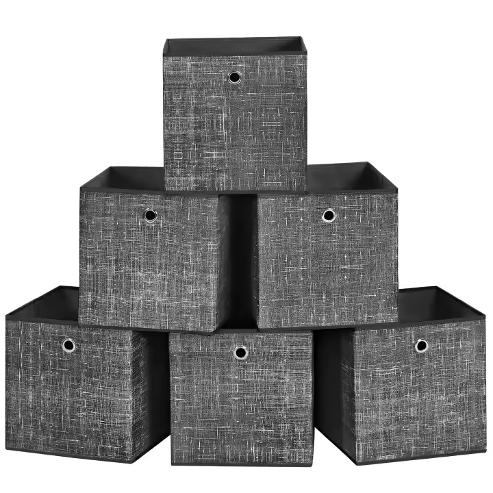 SONGMICS Cajas de Almacenamiento, Juego de 6 Cajas de Tela No Tejida con Asa, 30 x 30 x 30 cm, Unidad de Almacenamiento, para Estantes, Plegable, Almacenamiento de Ropa, Beige Arena/Topo Jaspeado/Negro Jaspeado - 1