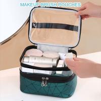 Bolsa de maquillaje de Doble Capa con Bolsillo Independiente, Organizador de viaje para broches de maquillaje, Lápiz labial, portáthil, impermeable, estuches - details 1