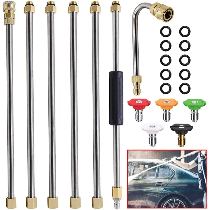 Juego de 6 varas de extensión para lavadora a presión, 4000 PSI, 1/4 pulgadas, conexión rápida, varita de repuesto de 8 pies con 5 puntas de boquilla (0, 15, 25, 40, 65°) - 1
