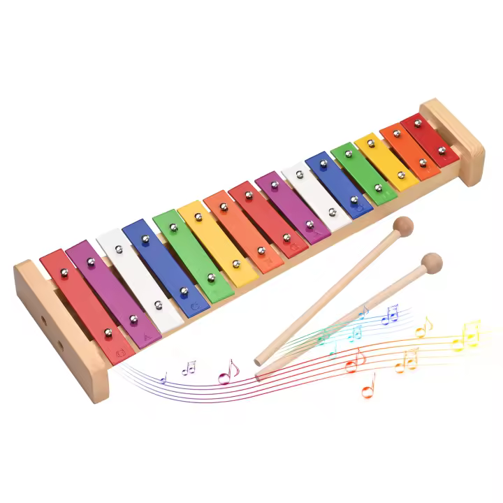 Glockenspiel De 15 Notas Con Base De Madera Y Barras De Aluminio Colorido Instrumento Musical Educativo De Percusión Regalo Incluye 2 Martillos - 1