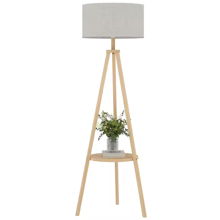 HOMCOM Lámpara de Pie Moderna para Dormitorio Estudio Salón con Luces E27 40W y Pulsador de Pie con Base Trípode Inoxidable 154cm - 1