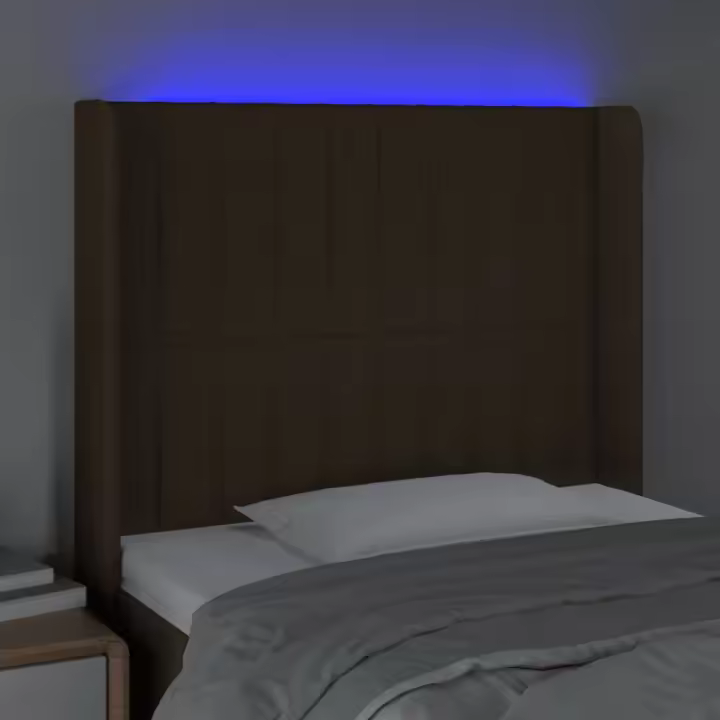 vidaXL Cabecero con LED de tela marrón oscuro 83x16x118/128 cm - 1