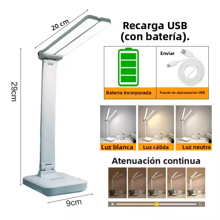 Lámpara De Escritorio LED Táctil Recargable USB Con 3 Niveles De Iluminación Protección Ocular Plegable Para Dormitorio Lámpara De Noche Para Mesa Al Final Del Camastro - 1