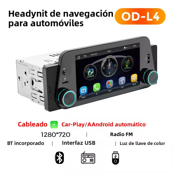 Radio De Coche HD Táctil 1 Din Con Wireless Carplay Android Auto FM USB BT Navegación GPS Cámara Soporte Para Multimedia In-Dash - 1