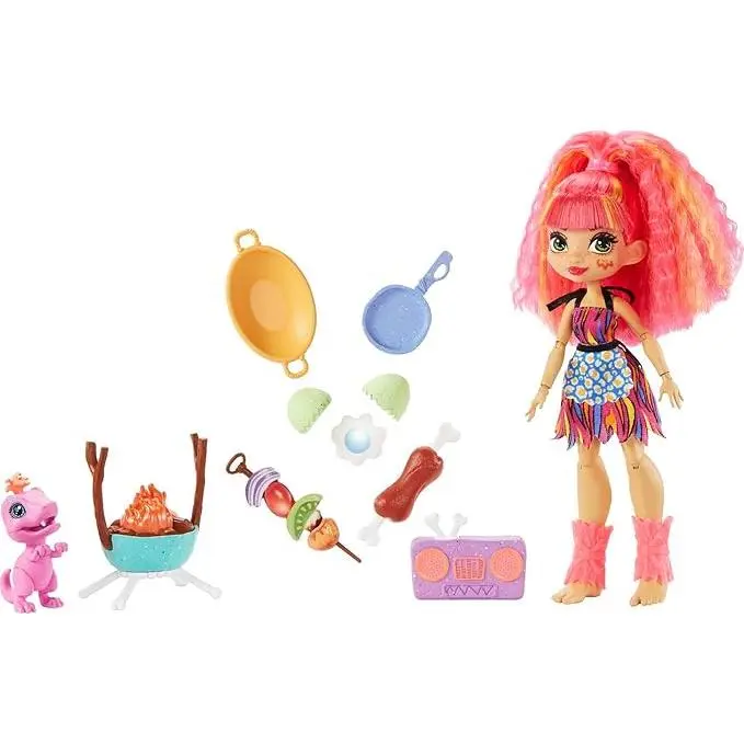 MATTEL : Cave Club Wild -  Conjunto de Barbacoa con muñeca -  Mascota y Accesorios - Regalo Original - Edad recomendada mayores de 4 años - 1