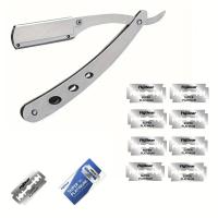 Afeitadora Manual Para Hombres Con Hojas De Acero Inoxidable Plegables Cuchillo De Afeitar Antiguo Barbería Eliminación De Vello Corporal Y Facial - details 1