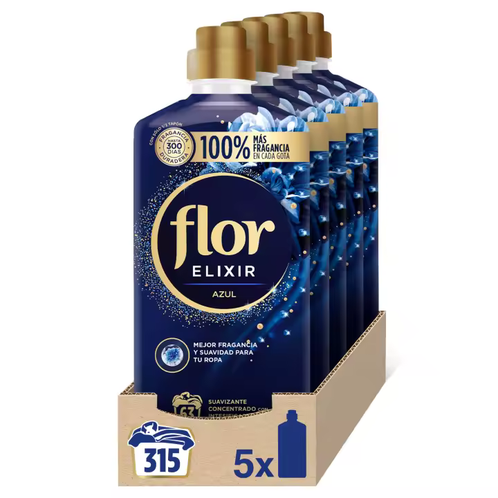 Flor Elixir - Suavizante para la ropa concentrado, aroma azul - 315 dosis (5x63 lavados) - 1