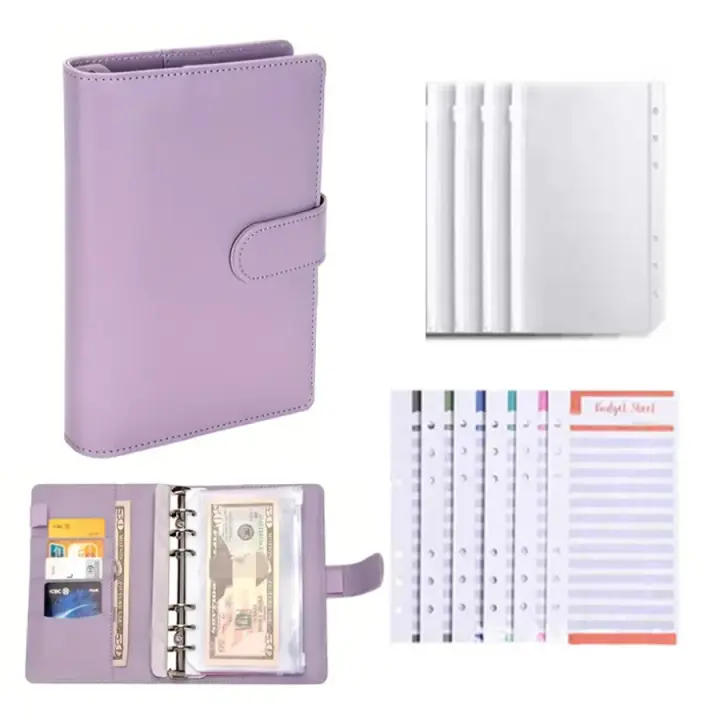 Cuaderno De Presupuesto PU Cuero Pequeño Organizador De Ahorro De Dinero Con Bolsillos Y Envolventes Para Dinero A6 Planificador - 1