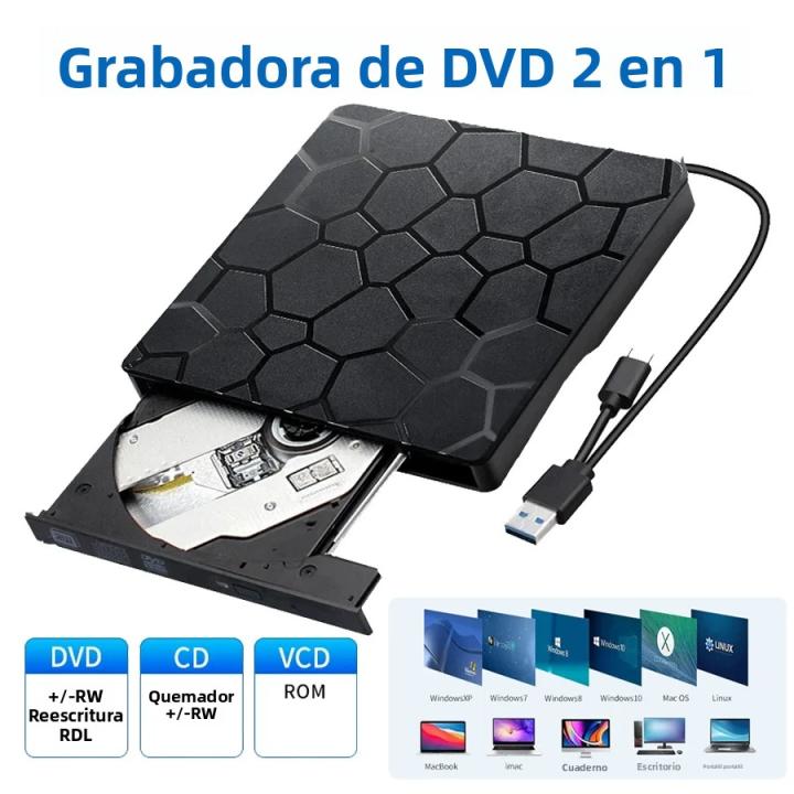 Reproductor De CD DVD Grabador Externo 2-en-1 USB 3.0 Tipo-C Portable Lectura Y Escritura De CD-RW DVD-ROM Unitario