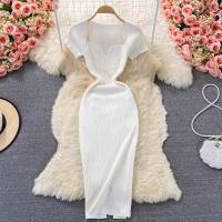 Vestido Elegante De Mujer YuooMuoo Primavera Verano 2025 Cuello Cuadrado Blanco Negro Suéter Bodycon Estilo Oficina Lady Longitud De Rodilla - details 1