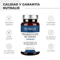 Probióticos y Prebióticos Intestinales [30 CEPAS PREMIUM] 264 Mil Millones de UFC Garantizados x Dosis  Mejora Defensas y Flora Intestinal  Biprotics 30 Cepas Complex  60 Cápsulas Nutralie - details 2