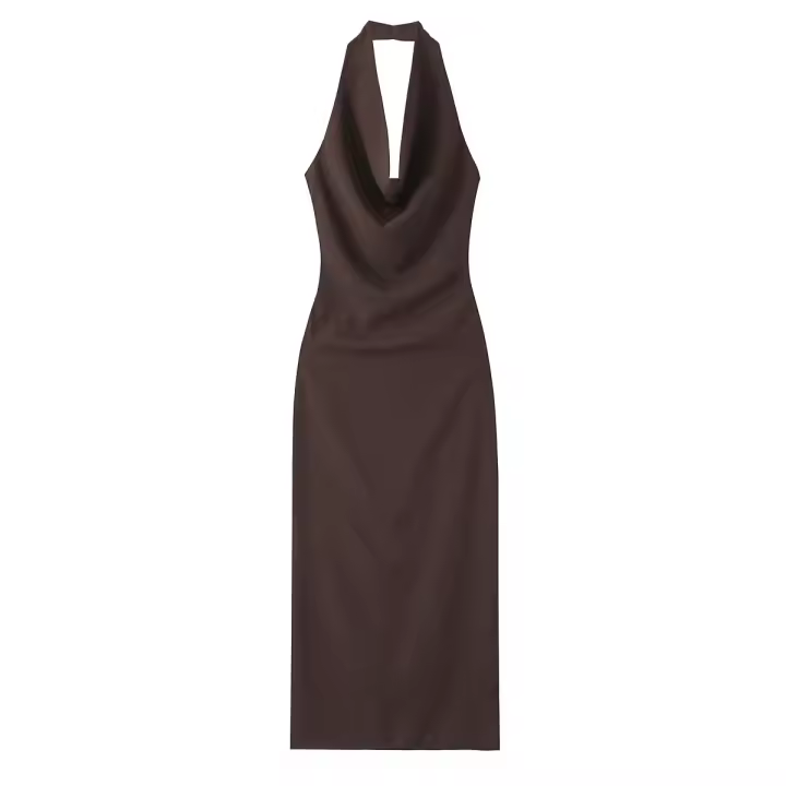 Vestido Midi De Hombro a La Cintura Para Mujer Estilo Europeo Y Americano Temperamento Draped Solapa Sexy Y Club Longitud De Rodilla - 1