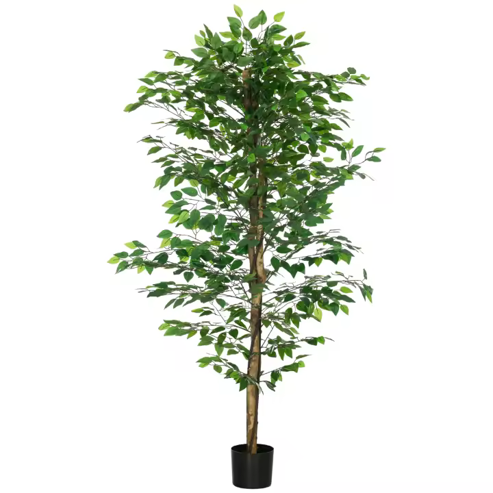 HOMCOM Ficus Artificial con Troncos Naturales Planta Artificial con Maceta Árbol Artificial Decoración para Hogar Salón Oficina Verde - 1