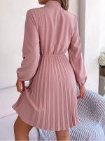Vestido EVNISI Para Mujer De Color Rosa Con Lazo Y Pliegues De Manga Larga Elegante Para El Office Y Party Vestidos De Otoño - details 2