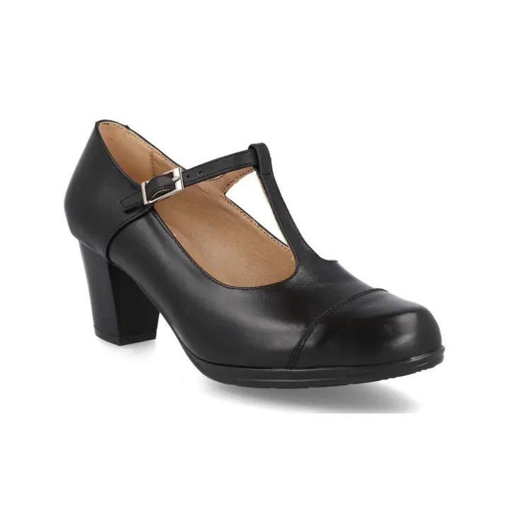 Mº1042 - BDA ZAPATOS DE MUJER    COLORES : NEGRO  TALLAS: 35 AL 41  CORTE EXTERIOR: PIEL  FORRO INTERIOR: TEXTIL  PLANTILLA: PIEL  ALTURA TACÓN / CUÑA : 6,5 CM.  PISO : SINTÉTICO - 1