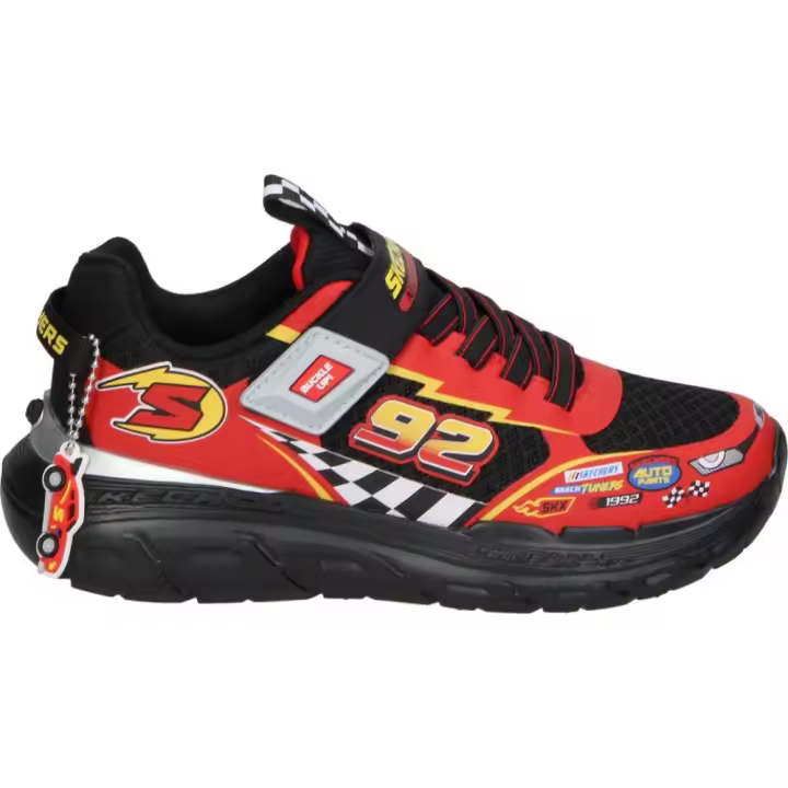 SKECHERS | Zapatillas Skechers Skech Tracks para Niño – Deportiva Casual en Color Rojo con Dibujos Carreras – Sneaker Slip on con Velcro – Máximo Ajuste – Cómodas – Modelo 402303L-BKRD - 1