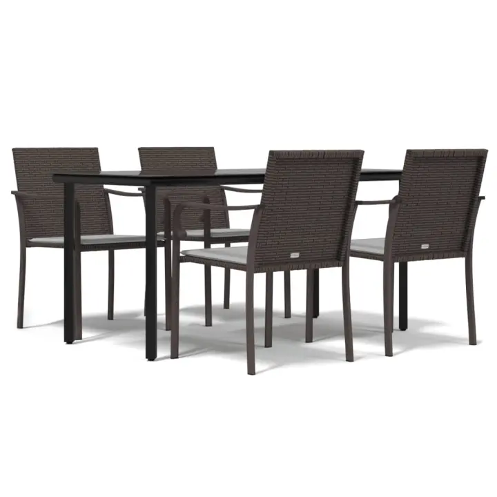vidaXL Juego comedor jardín 5 piezas y cojines ratán sintético y acero - 1