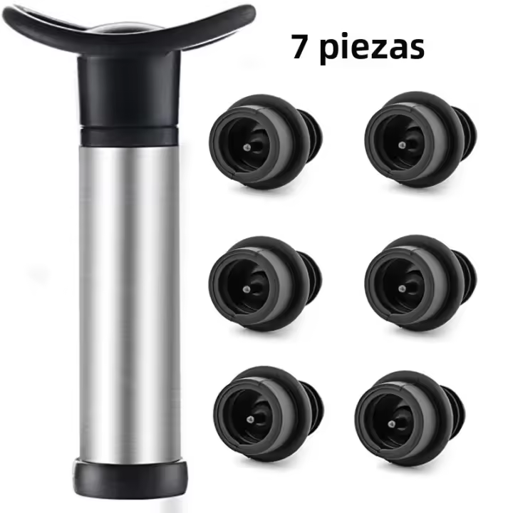 Tapa De Vino Con Bomba De Vacío Preservador De Bebidas De Silicona Negro Ecológico Aerator Para Botellas De Vino - 1