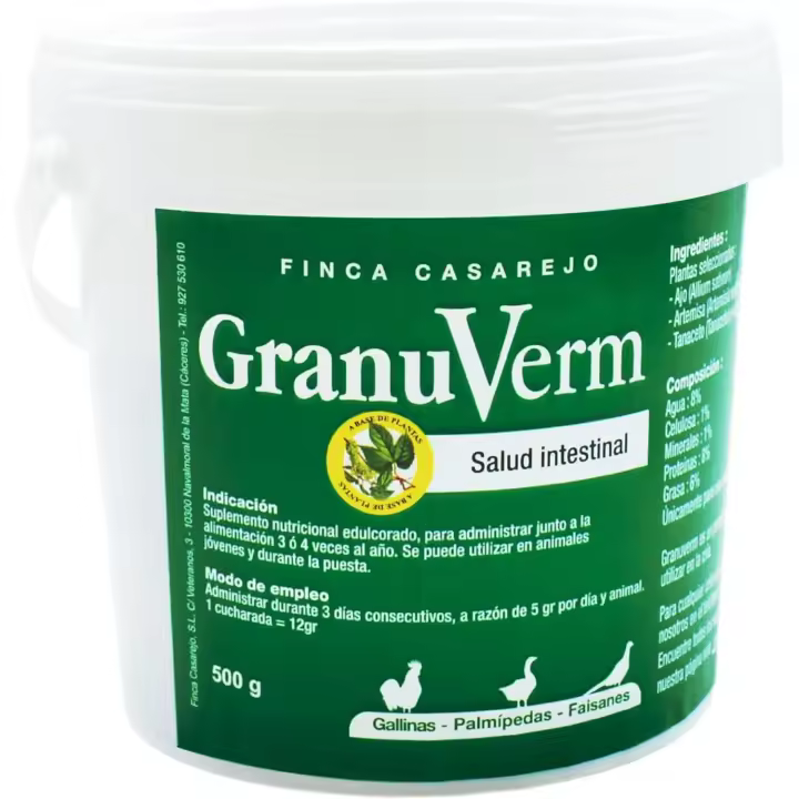 Granuverm - Prevención de Vermes - Desparasitación Interna - Producto Granulado 100% Natural - 500 G - Finca Casarejo - 1