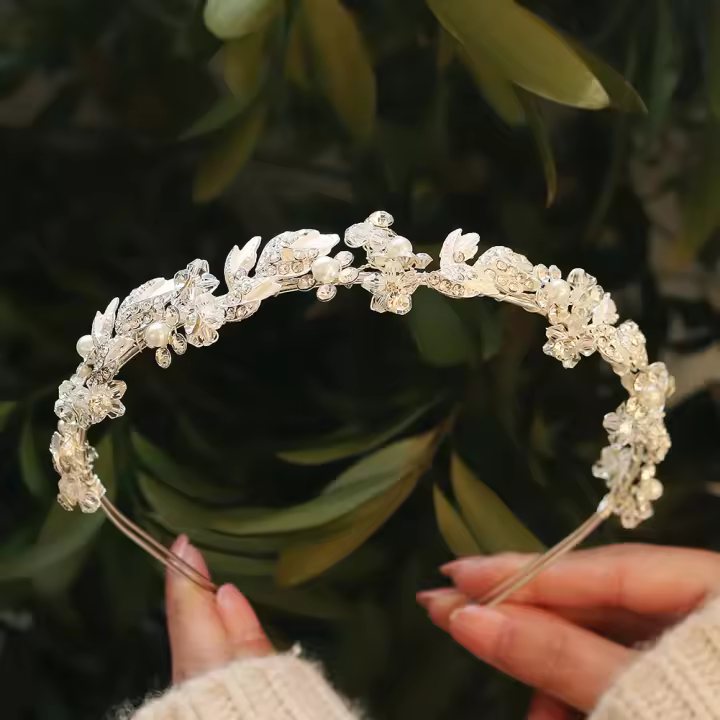 Diadema De Crystals Retro Con Flores Para Novia Accesorio De Cabello Hecho a Mano Adorno Para Fotos De Boda Para Mujeres - 1