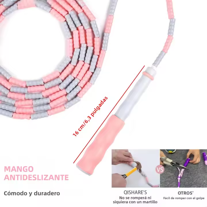 Banda De Saltar Ajustable Antideslizante Con Mango Suave Y Perlas Trenzada En Segments Para Entrenamiento De Fitness Y Juego - 1