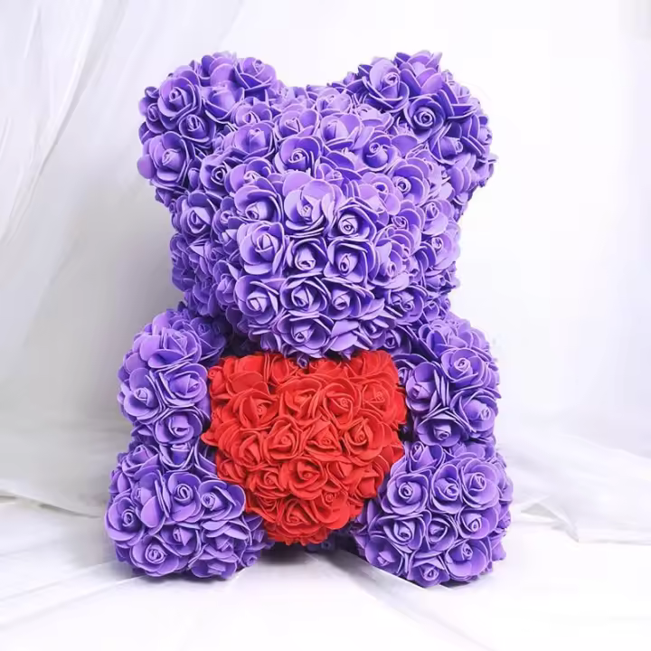 Rose Bear Rose Flower Bear, Oso de Plush Pink Hecho a mano de 10 pulgadas with Caja de GIFT, el mejor GIFT para Mujeres, Día DE LA Madre, Día de San Valentín, Boda, navidad, cumpleaños (púrpura with Corazón) - 1