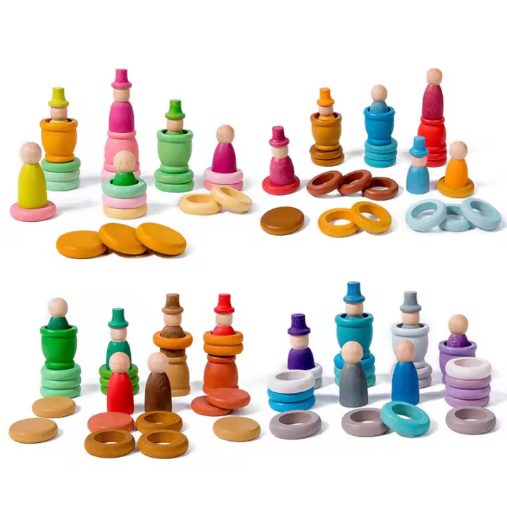 Bloques De Construcción Arcoíris De Madera Para Niños Juego De Puzzle Sensorial Tema De Cuatro Estaciones Juguetes Montessori - 1