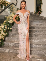 Vestido De Fiesta Formal Para Mujer Unithorse Con Tirantes Spaghetti Corte Aleatorio Cuello Profundo Y Falda Larga Con Lentejuelas - details 7