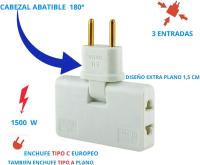 Pack 2 Ladron Enchufe Multiple Plano de 3 Tomas | Diseño Fino: Ideal para Espacios reducidos | Cabezal Giratorio 180º | Adaptador Americano y Europeo | Sello CE | 250 V | Toma Tierra 10A () - details 4