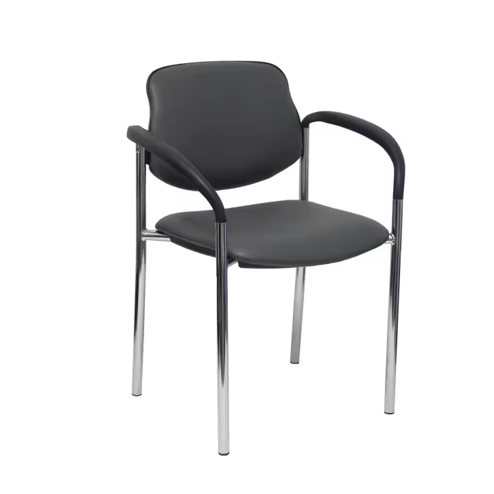 Piqueras Y Crespo Silla Fija Villalgordo Similpiel Gris Oscuro Cromada con Brazos - Diseño Elegante y Ergonómica - 1