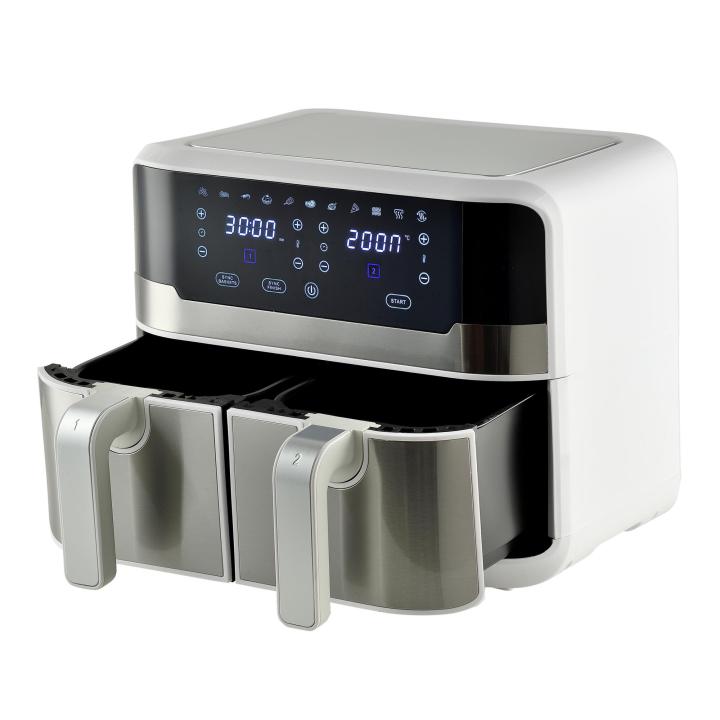 MasterPro Rocket Duo 900 Freidorade aire Color Blanco de 9 L y 2400W, Pantalla LED Táctil y Cesta Antiadherente 11 Funciones