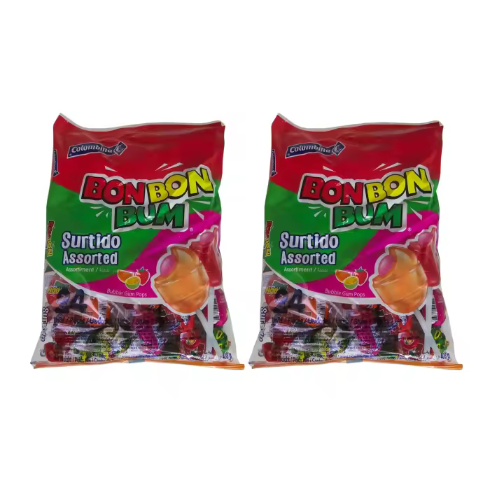 2 PAQUETES DE BON  BON BUM SURTIDO ASSOERTED 408G CHICLE..DE COLOMBIA - 1