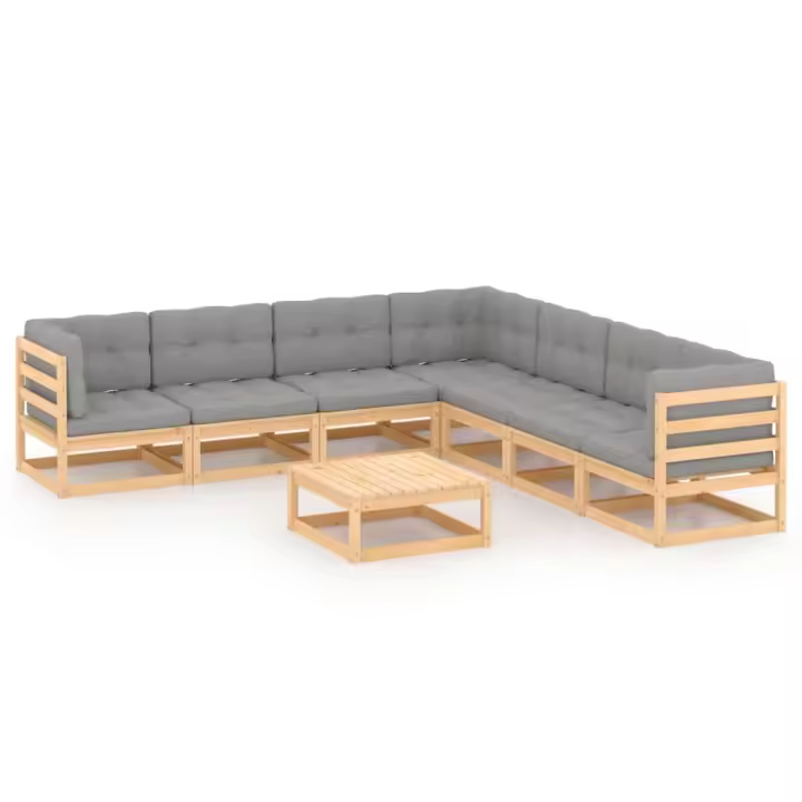 vidaXL Muebles de jardín 8 pzas y cojines madera maciza pino - 1