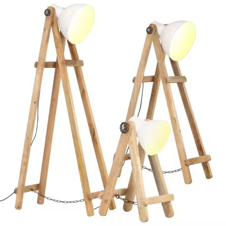 vidaXL Madera Maciza de Mango Lámpara de Pie 3 Piezas E27 Iluminación Color Blanco,  Plateado, y mas - 1