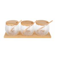 X-Set de 3 Tarros de Cristal para Especias con Cucharas y Base de Bambú,Frascos de Vidrio para Condimentos con Tapas,Frascos de Almacenamiento de Vidrio,Recipientes Organizadores de Cocina Elegantes y Prácticos - details 0