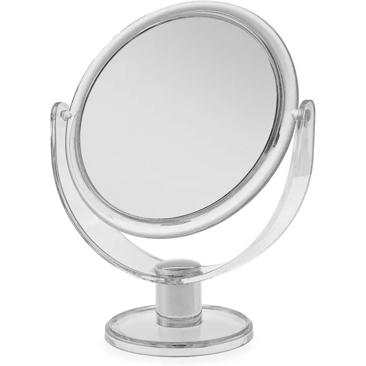 Espejo cosmético de plástico redondo pequeño de pie | Espejo de aumento para maquillaje | Espejo de tocador 1X / 3X - 1