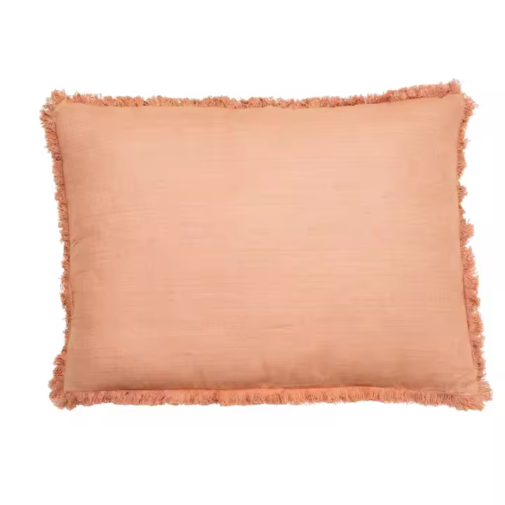 Cojin decorativo color terracota de lino con flecos y cierre invisible 70 x 50 cm de la marca Origen - 1