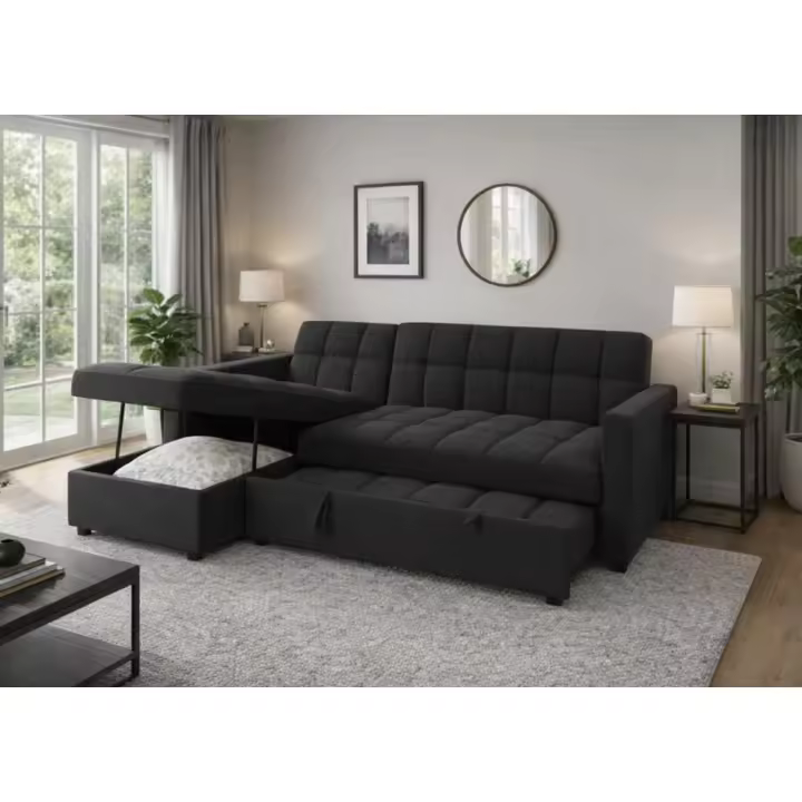 Sofa Cama Chaise Longue Kris 210cm Negro - 1