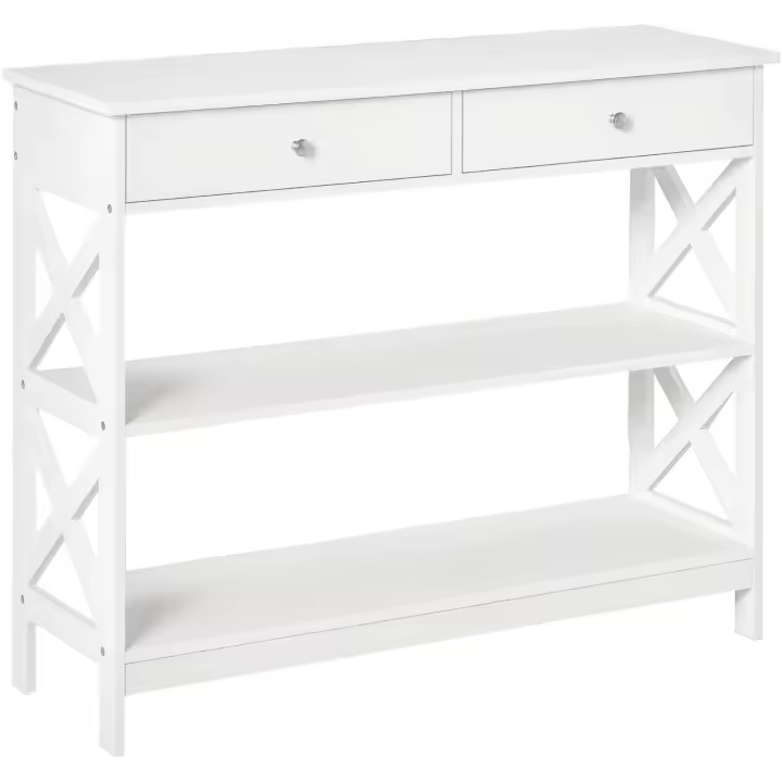 Entrance Console Table Hallway with 2 Drawers and 2 Lower Shelves Modern Furniture Raised Base Anti-tip 100 x 30.5 x 80 cm White - 1